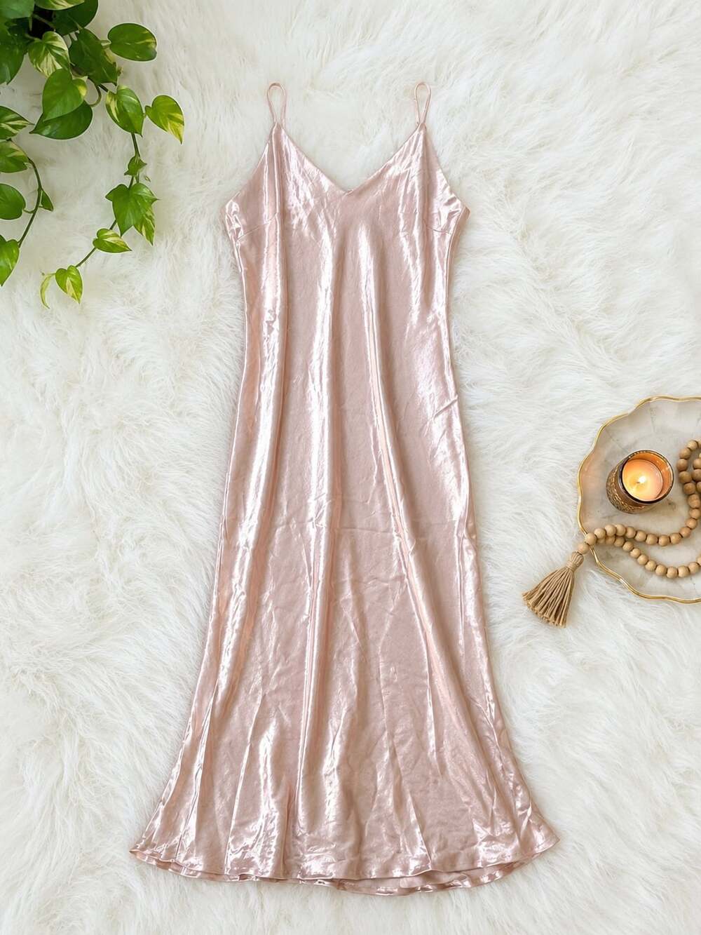 LC Lauren Conrad Runway Rose Gold Hammered Satin Slip Dress Size S
